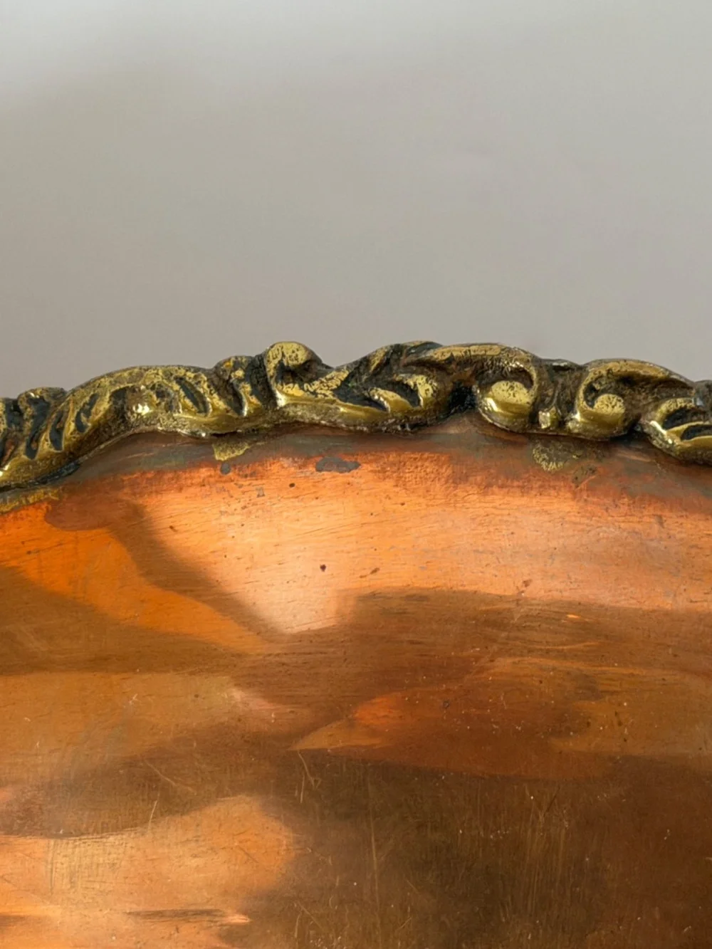 Vintage Copper and Brass Footed Tray Bowl Bird Handles Possibly made in Mexico